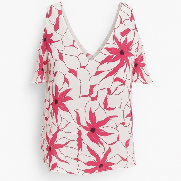 Violet & Claire Pink Floral Cold Shoulder Flutter Blouse - Picture 2 of 14